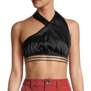DANIELLE BERNSTEIN Satin Wrap Halter Top